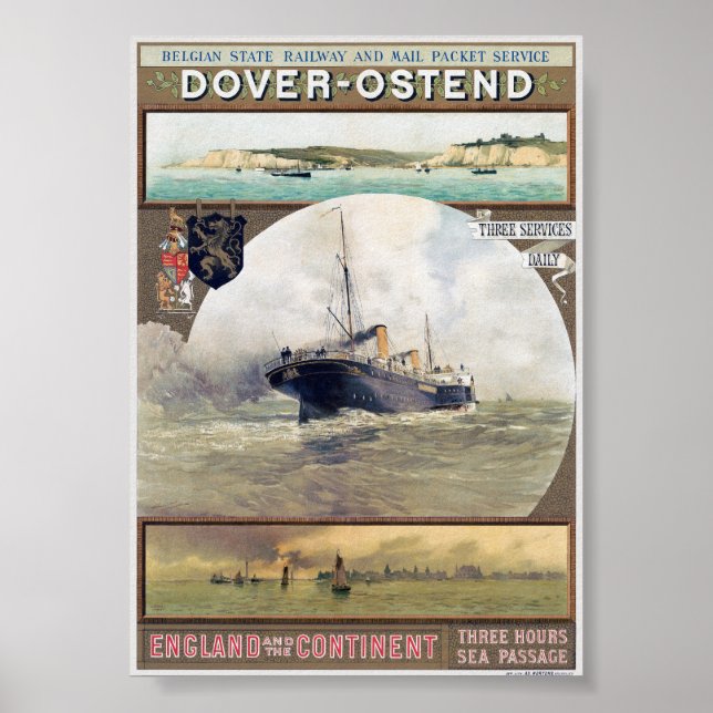 Poster vintage Dover-Ostend 1910s (Frente)