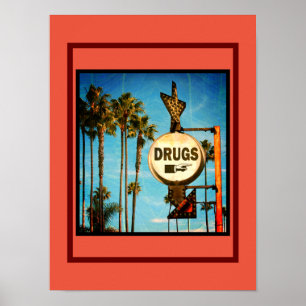 Poster Vintage Drug Store Sign w/Palm Trees em um
