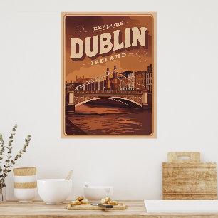 Poster Vintage Dublin, cidade da Irlanda, presentes de vi
