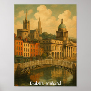 Poster Vintage Dublin Viagem Retro Ireland City Trabalho 