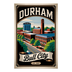 Póster Vintage Durham Carolina do Norte Bull City Retro