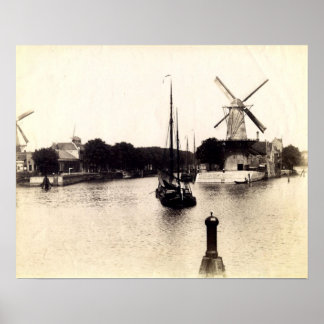 Poster Vintage Dutch Image, moinho de vento Schiedam