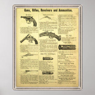 Poster Vintage e armas, espingardas, revólveres e muniçõe