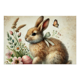 Póster Vintage Easter Bunny Rabbit Watercolor