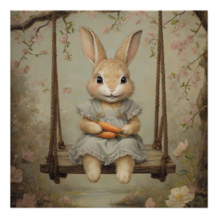 Póster Vintage Easter Bunny Rabbit Watercolor