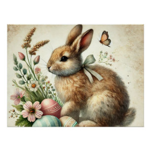 Póster Vintage Easter Bunny Rabbit Watercolor