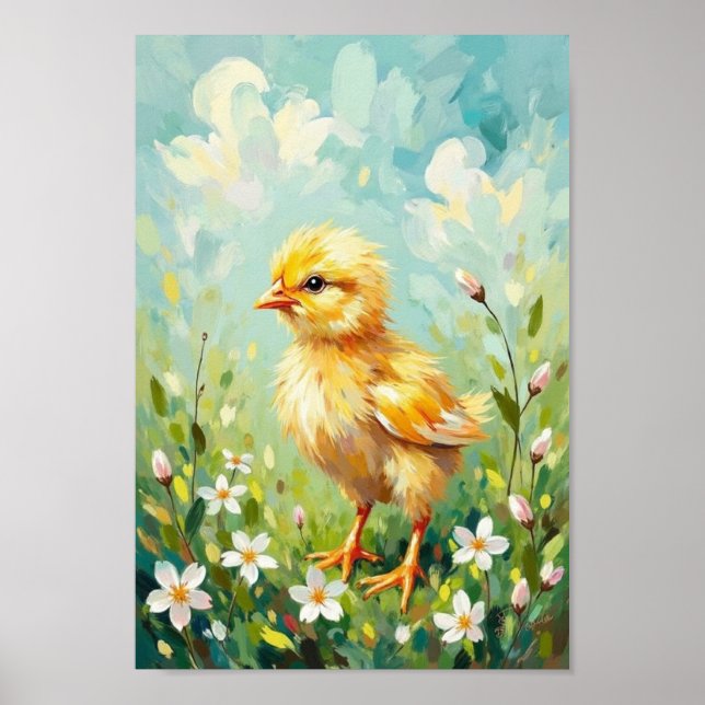 Poster Vintage Easter Chick Spring Meadow Art (Frente)
