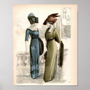 Poster Vintage Edwardian Fashion Illustration Ladies Chat