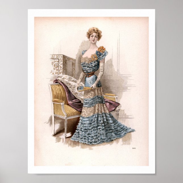 Poster Vintage Edwardian Fashion Ilustração Lady Boudoi (Frente)