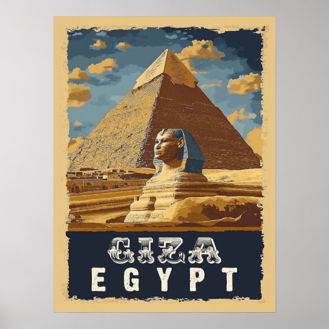 Poster Vintage Egípcio: Pirâmide Excelente de Giza Viagem (Frente)