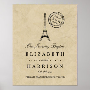 Poster Vintage Eiffel Tower Paris Postmark Wedding
