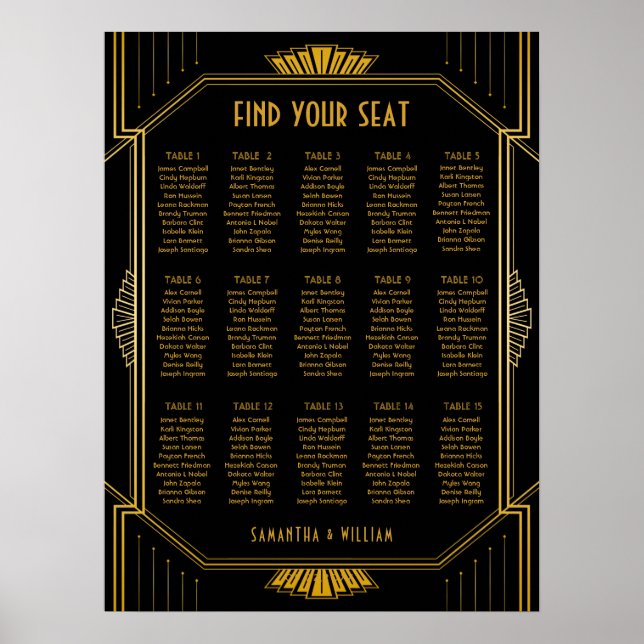 Poster Vintage Elegant Art Deco Black Dourado Seating Cha (Frente)