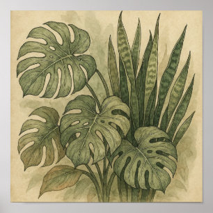 Poster vintage Elegante de Monstera e Cobra