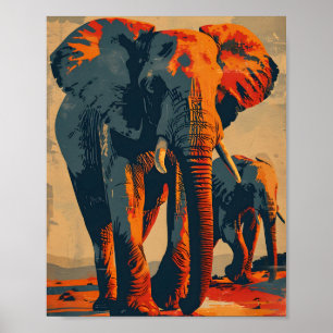 Poster Vintage Elephant Sunset: Serenidade na Natureza