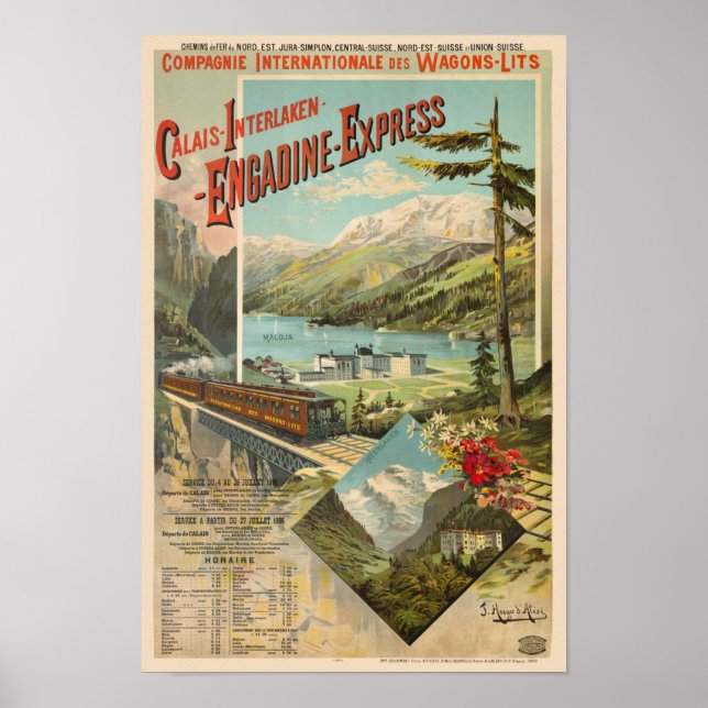 Poster vintage Engadine-Express Suiça 1890 (Frente)