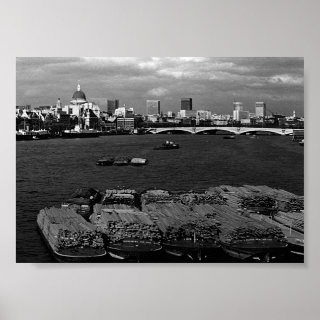 Poster Vintage England London Thames River Skyline (Frente)