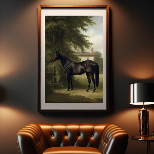 Poster Vintage, Equestrian Black Hunter Horse Painting