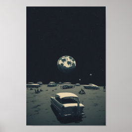 Poster Vintage espacial retrorfuturística, arte gerada po