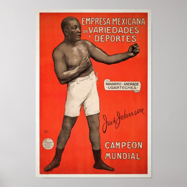 Poster Vintage espanhol Jack Johnson Ad (Frente)