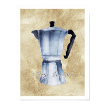 Vintage Espresso Café Moka Pote Watercolor Art