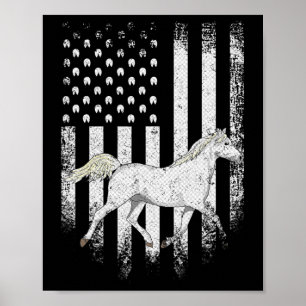 Poster Vintage Estados Unidos Bandeira Americana Horse ba
