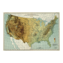 Vintage Estados Unidos Physical Features Map (1915