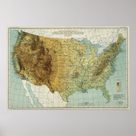 Poster Vintage Estados Unidos Physical Features Map (1915