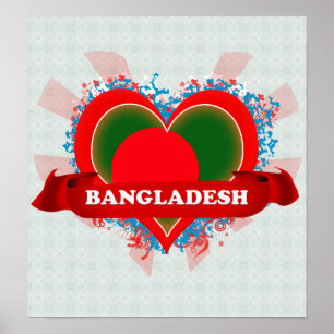 Póster Vintage eu amo Bangladesh