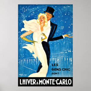 Poster Vintage European Winter in Monte Carlo Viagem
