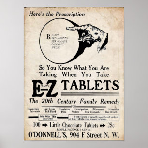 Póster Vintage EZ Tablets 20th Century Family Remedy
