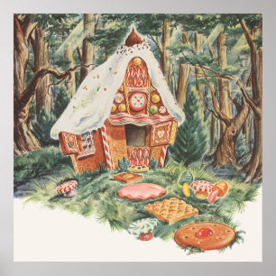 Póster Vintage Fairy Tale, Hansel e Gretel Candy House