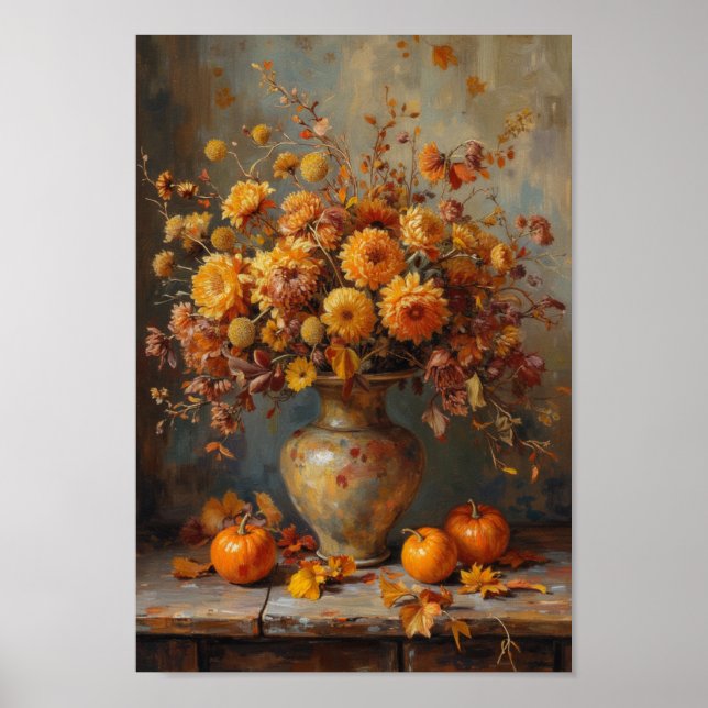 Poster Vintage Fall Dried Flowers Rustic Wall Art (Frente)