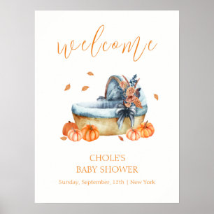 Poster Vintage Fall Pumpkin Crib Chá de fraldas Welcome