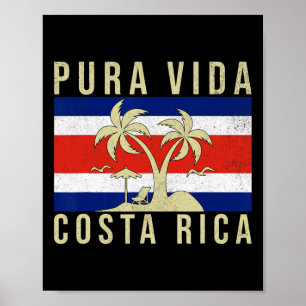 Poster Vintage Family Vacage Costa Rica Flag Pura Vida