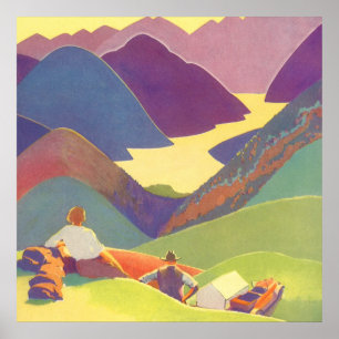 Poster Vintage Family Vacation, Picnic nas montanhas