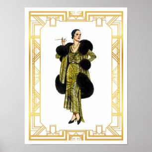 Poster Vintage Fashion 20s Flapper Pele Cabo Noite