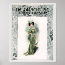 Vintage Fashion Illustration Elite Lady Green Gown