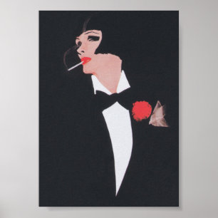 Poster Vintage Fashion Illustration Mulher Smoking
