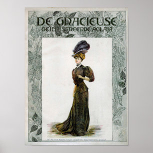 Poster Vintage Fashion Ilustração Lady Feather Boa Hat