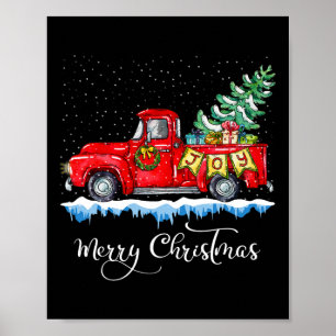 Poster Vintage Felry Christmas Red Truck Old Fashiked Ch