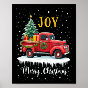 Poster Vintage Felry Christmas Red Truck Old Fashiked Ch