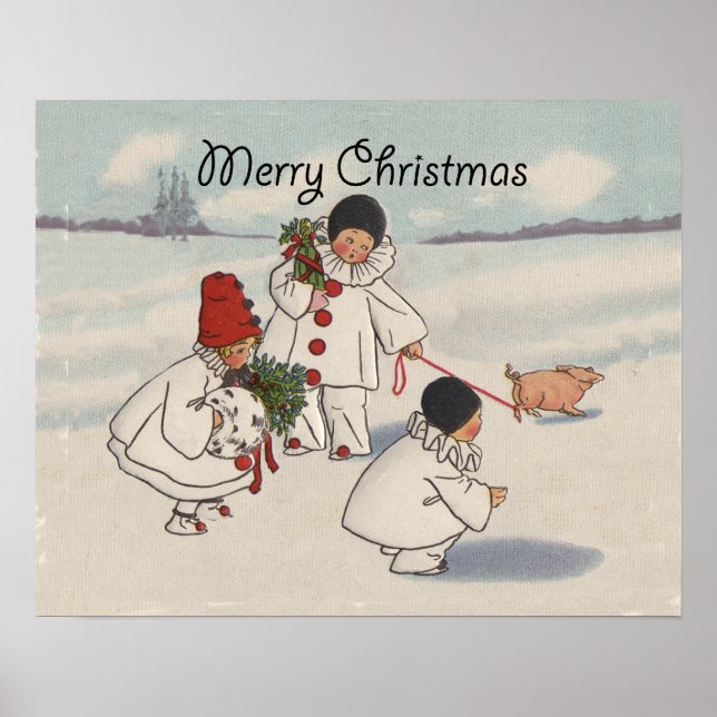 Póster Vintage Felry Christmas Snow Children Trabalho de  (Frente)