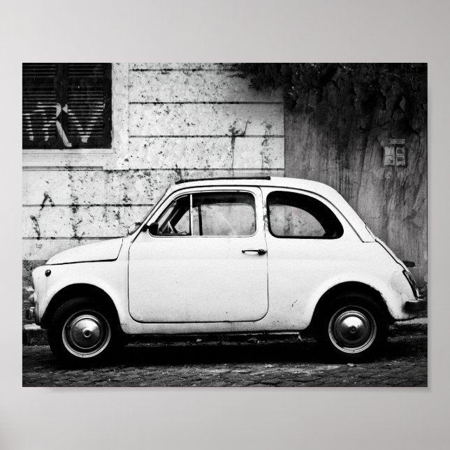 Poster Vintage Fiat 500 Poster, em Roma, Itália. (Frente)
