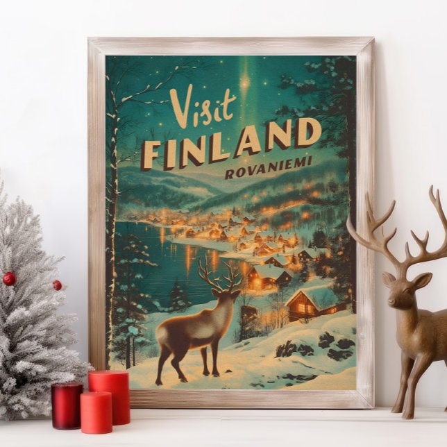 Poster Vintage Finland Rovaniemi Reindeer (Criador carregado)
