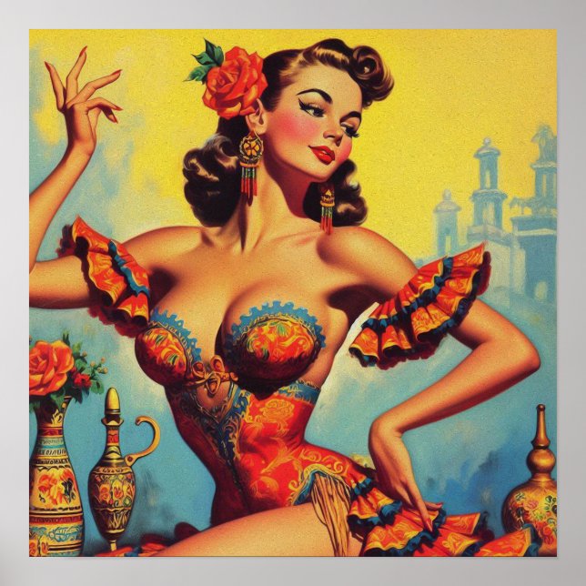 Poster Vintage Flamenco Pin Up (Frente)