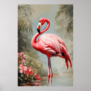 Poster Vintage Flamingo, Rosa Tropical,