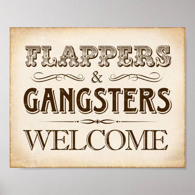 Póster Vintage FLAPPERS e GANGSTERS WELCOMD Sinal Impress (Frente)
