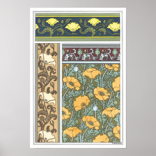 Póster Vintage Floral Art Nouveau Poppy Flowers (Frente)