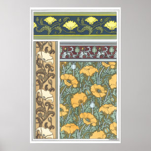 Póster Vintage Floral Art Nouveau Poppy Flowers