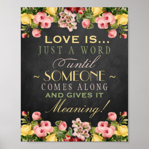 Poster Vintage Floral Chalkboard Wedding Sign: Amor É...